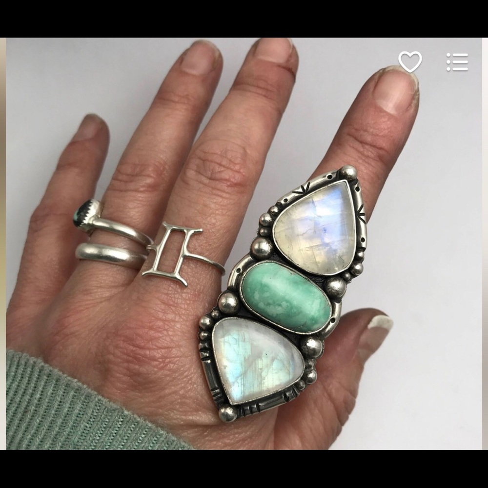 sterling silver moonstone and veriscite ring